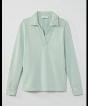 J Jill Large Light Sweet Celadon Pure Jill Johnny Collar Top Organic Cotton